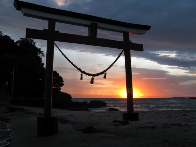 Shrine gate at sunset